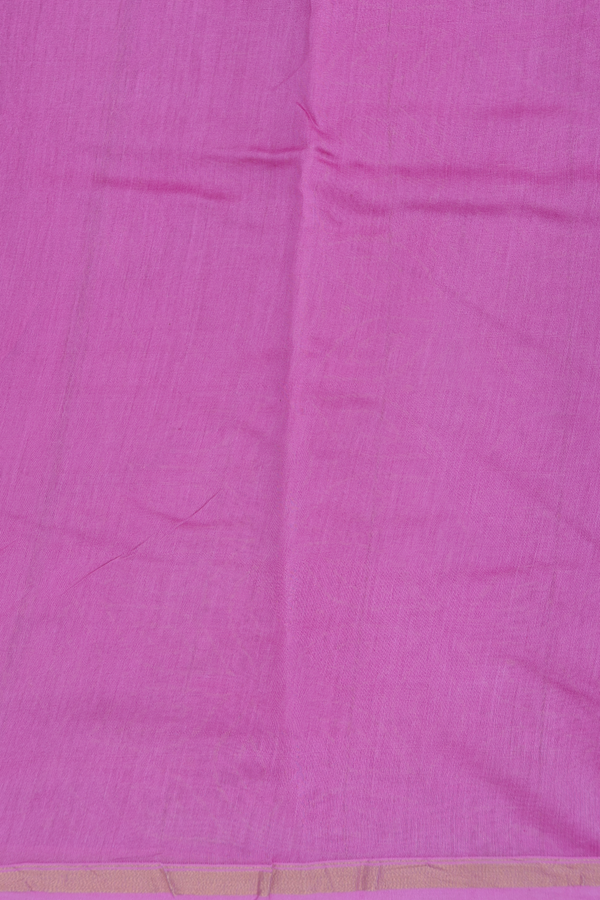 Chanderi Cotton Saree In Lavender Pink With Leaf Border