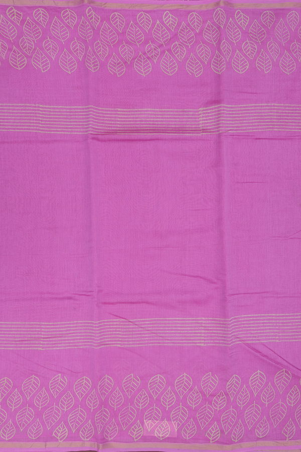 Chanderi Cotton Saree In Lavender Pink With Leaf Border