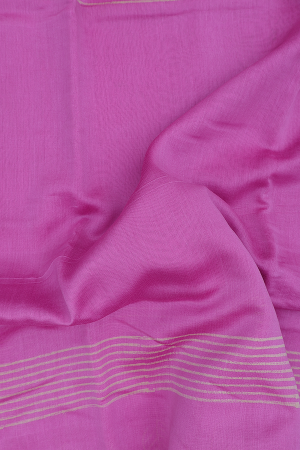Chanderi Cotton Saree In Lavender Pink With Leaf Border
