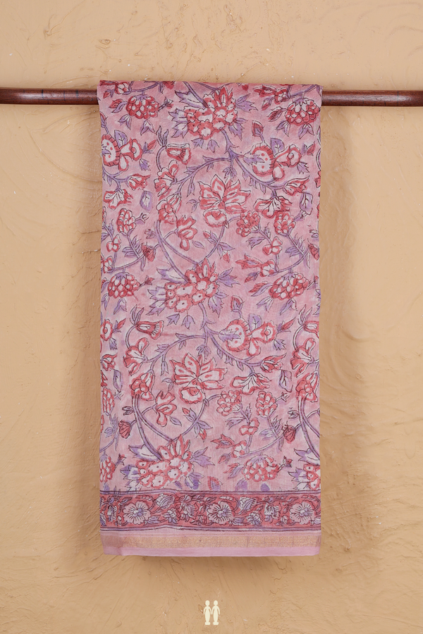 Chanderi Cotton Saree In Pink With Printed Design