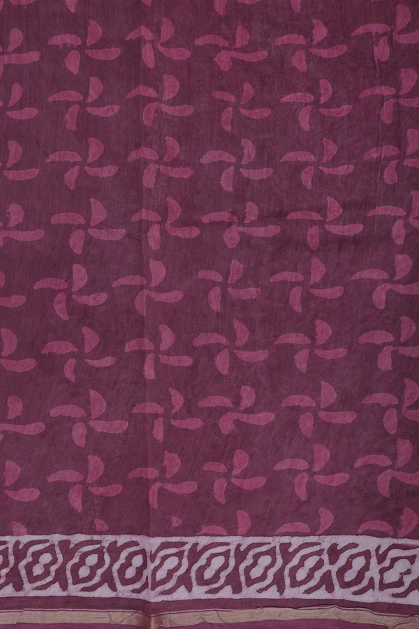 Chanderi Cotton Saree In Plum Brown With Stripes Design