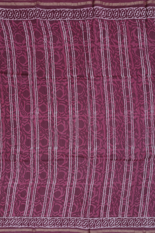 Chanderi Cotton Saree In Plum Brown With Stripes Design