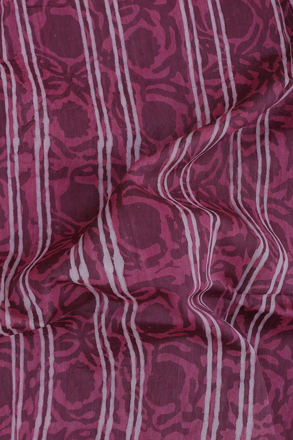 Chanderi Cotton Saree In Plum Brown With Stripes Design