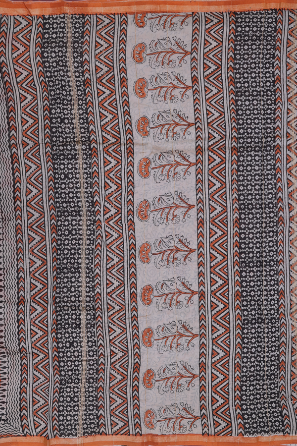 Chanderi Cotton Saree In Orange With Floral Design
