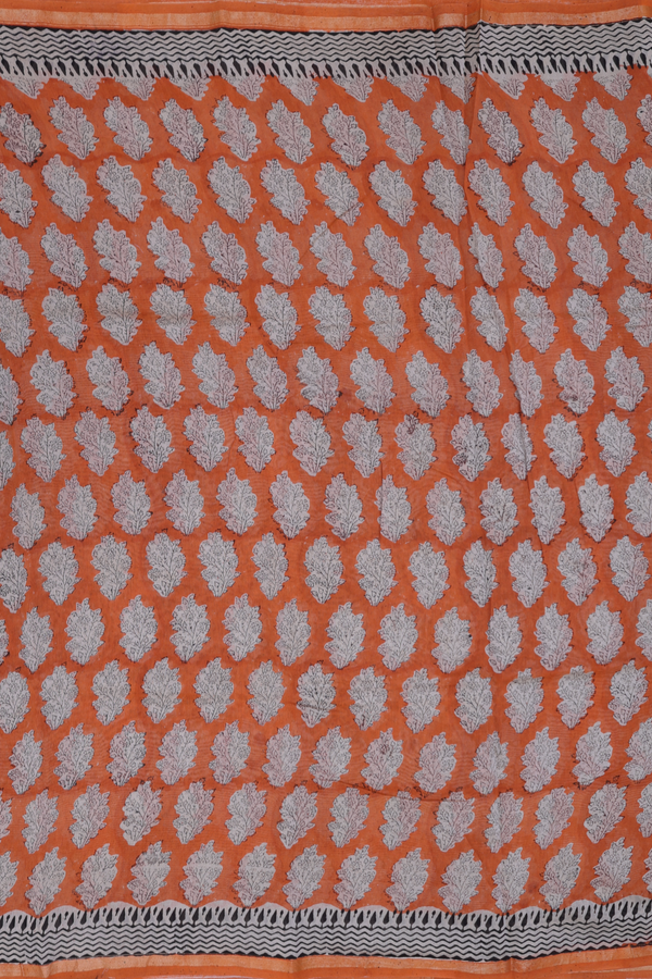 Chanderi Cotton Saree In Orange With Floral Design