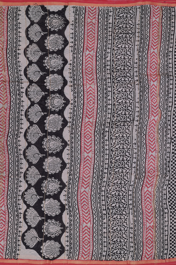 Chanderi Cotton Saree In Red With Printed Design
