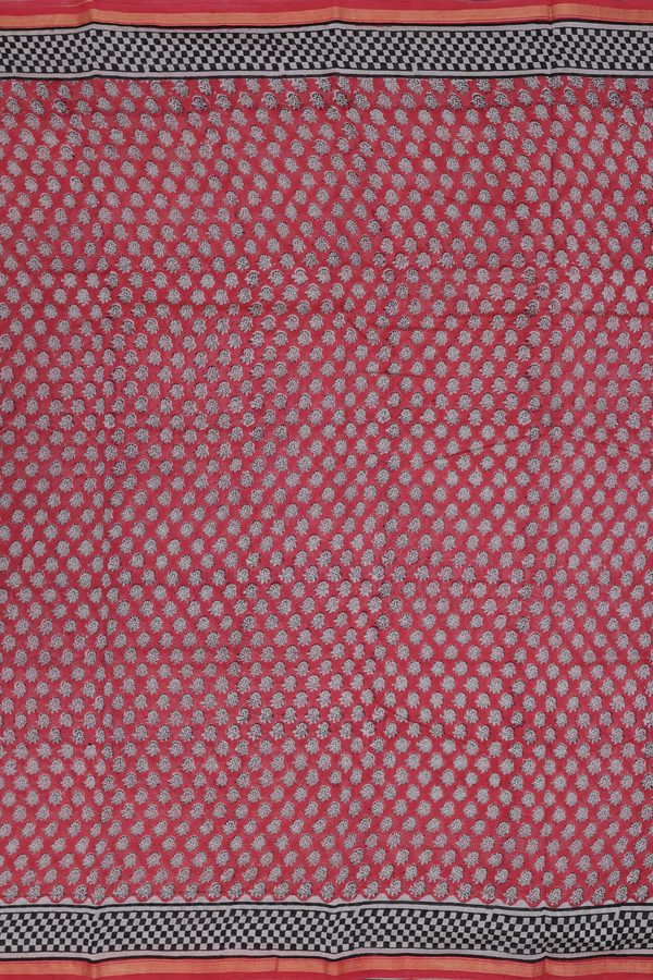 Chanderi Cotton Saree In Red With Printed Design