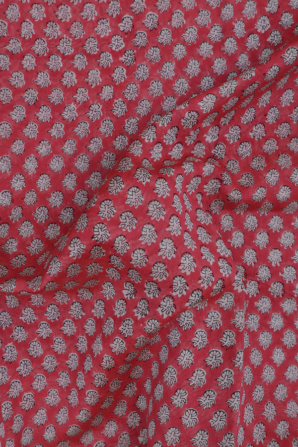Chanderi Cotton Saree In Red With Printed Design