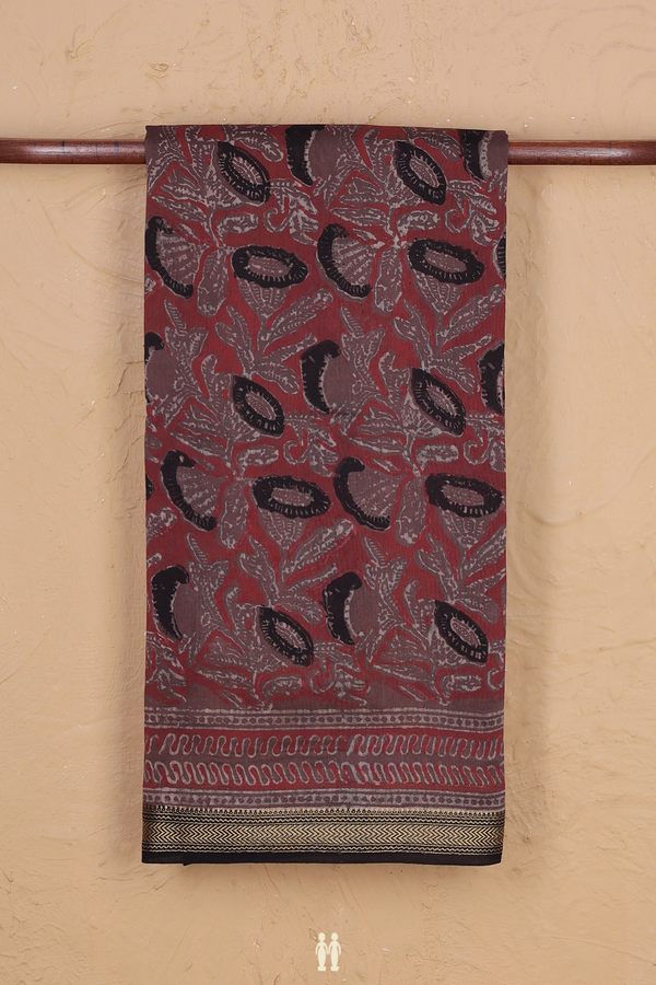 Chanderi Silk Cotton Saree In Brick Brown With Floral Design