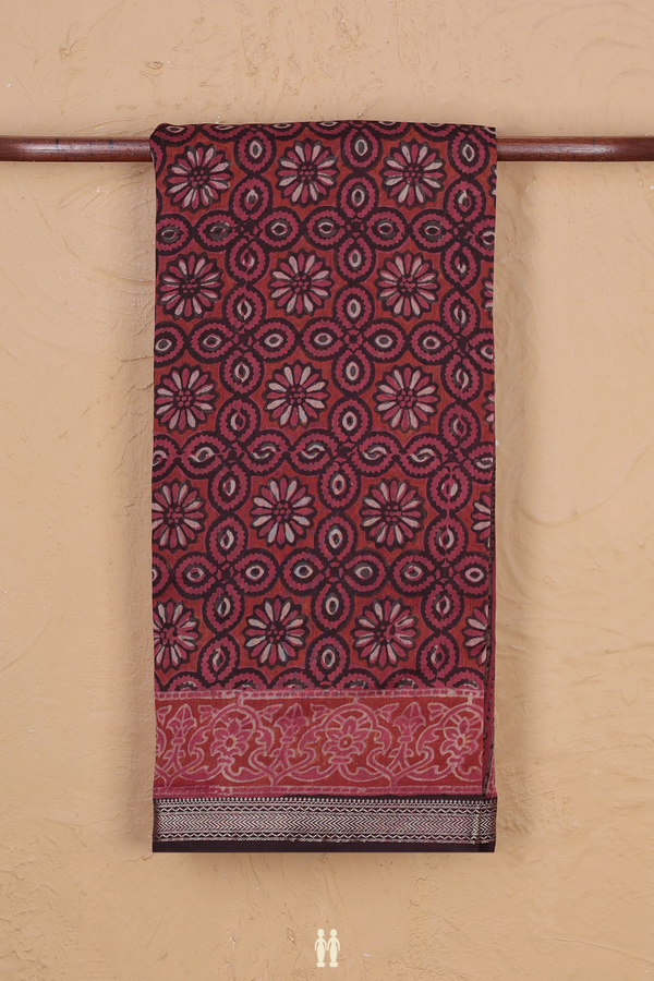Chanderi Silk Cotton Saree In Dusty Red With Allover Design