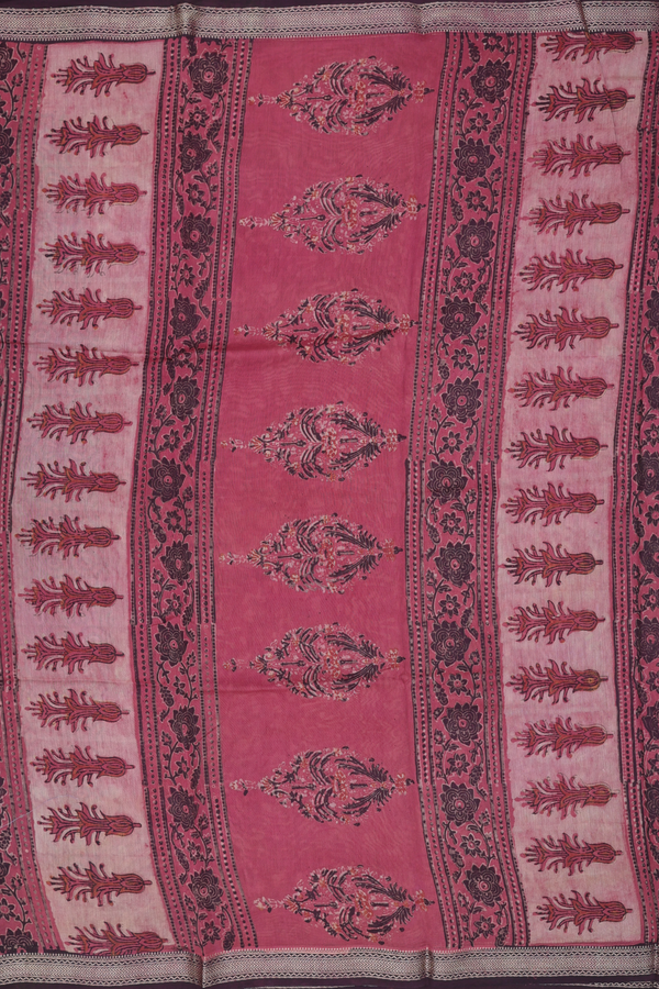 Chanderi Silk Cotton Saree In Dusty Red With Allover Design