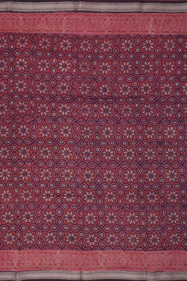 Chanderi Silk Cotton Saree In Dusty Red With Allover Design