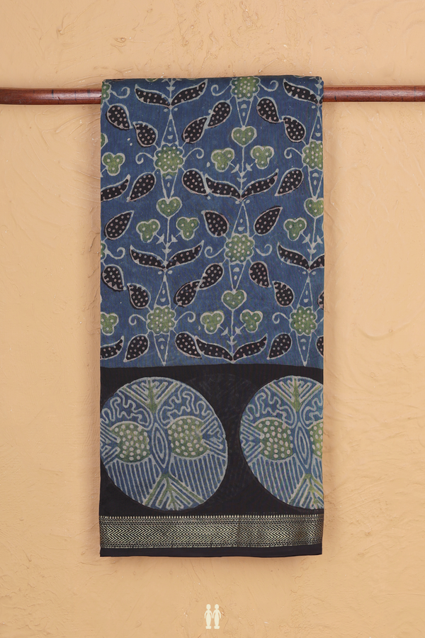 Chanderi Silk Cotton Saree In Blue With Printed Design