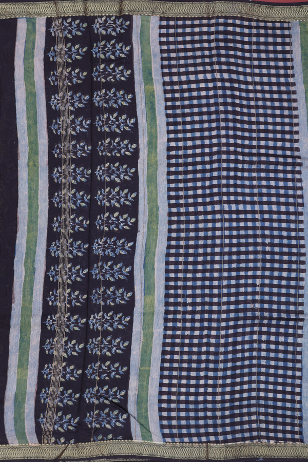 Chanderi Silk Cotton Saree In Blue With Printed Design