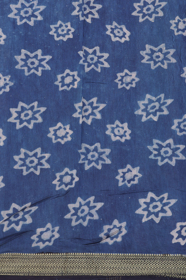Chanderi Silk Cotton Saree In Blue With Printed Design