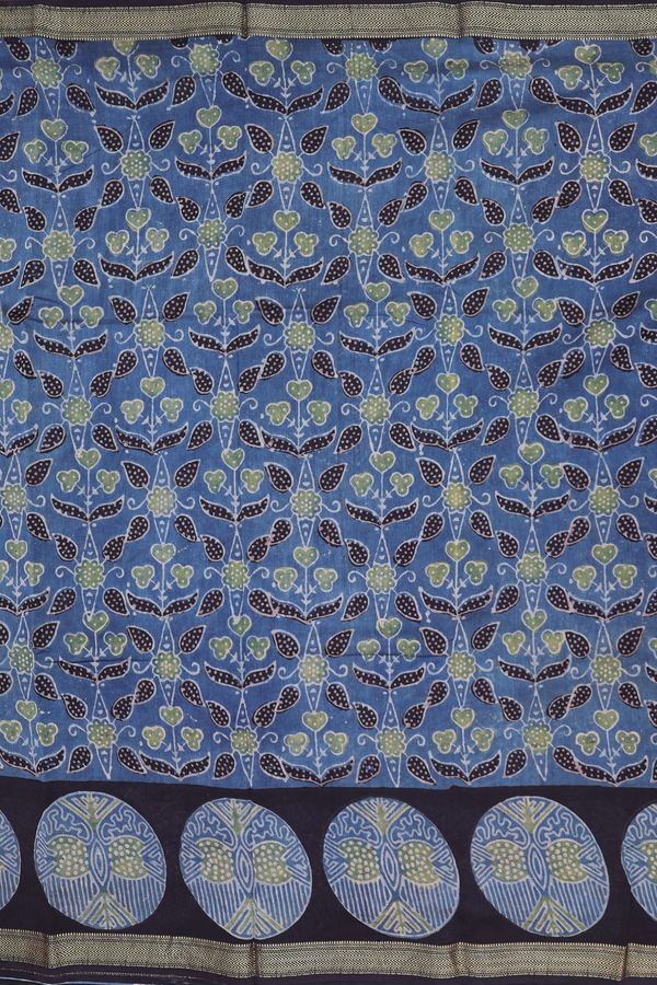 Chanderi Silk Cotton Saree In Blue With Printed Design