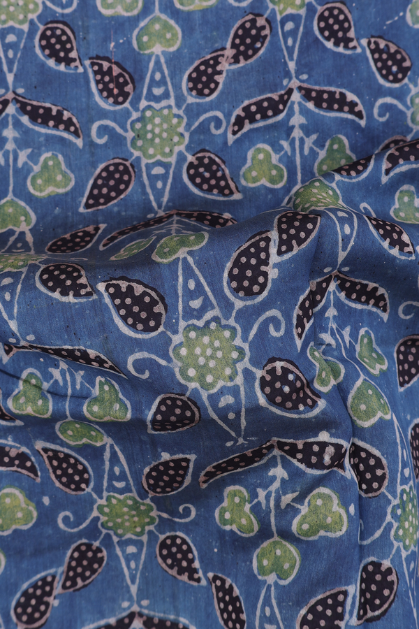 Chanderi Silk Cotton Saree In Blue With Printed Design