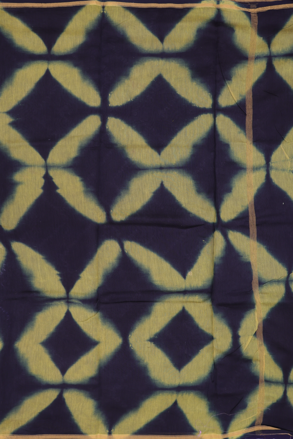 Chanderi Silk Cotton Saree In Navy Blue With Shibori Design