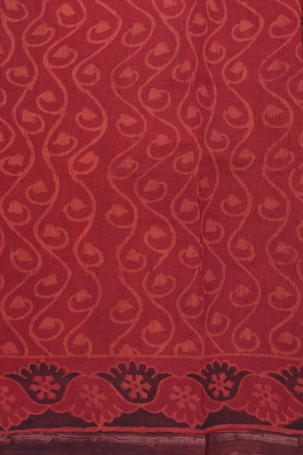 Chanderi Silk Cotton Saree In Rust Brown With Fish Design