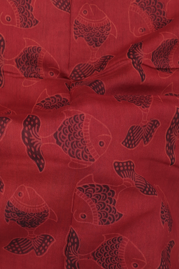 Chanderi Silk Cotton Saree In Rust Brown With Fish Design