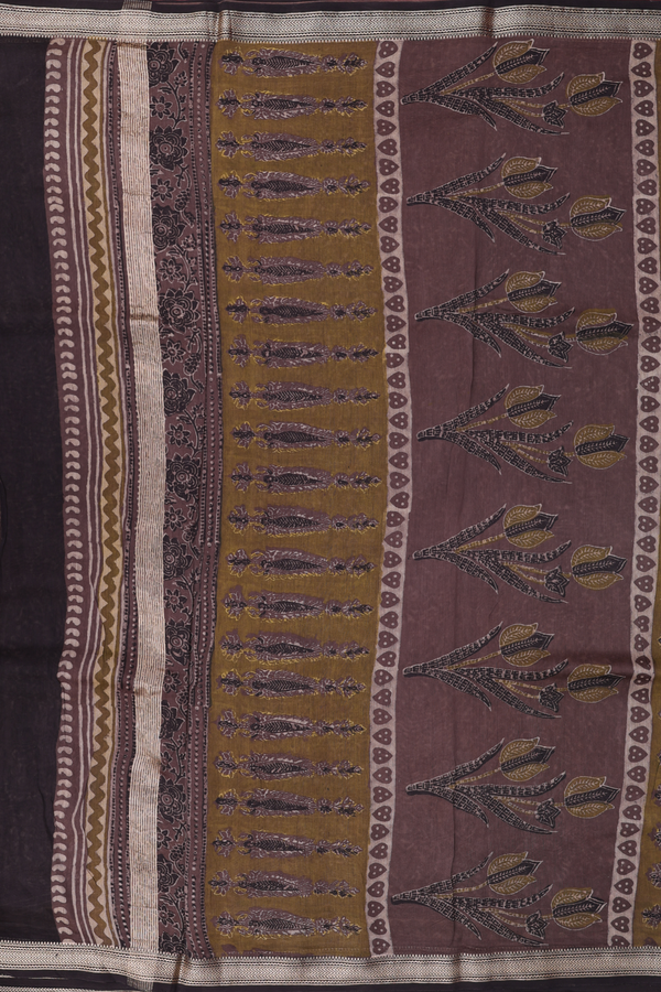 Chanderi Cotton Saree In Cedar Brown With Printed Buttas