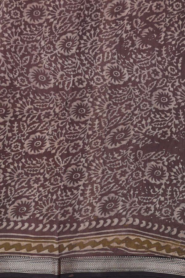 Chanderi Cotton Saree In Cedar Brown With Printed Buttas