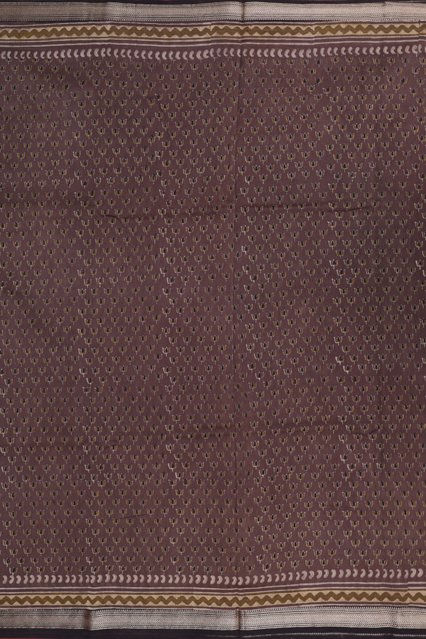 Chanderi Cotton Saree In Cedar Brown With Printed Buttas