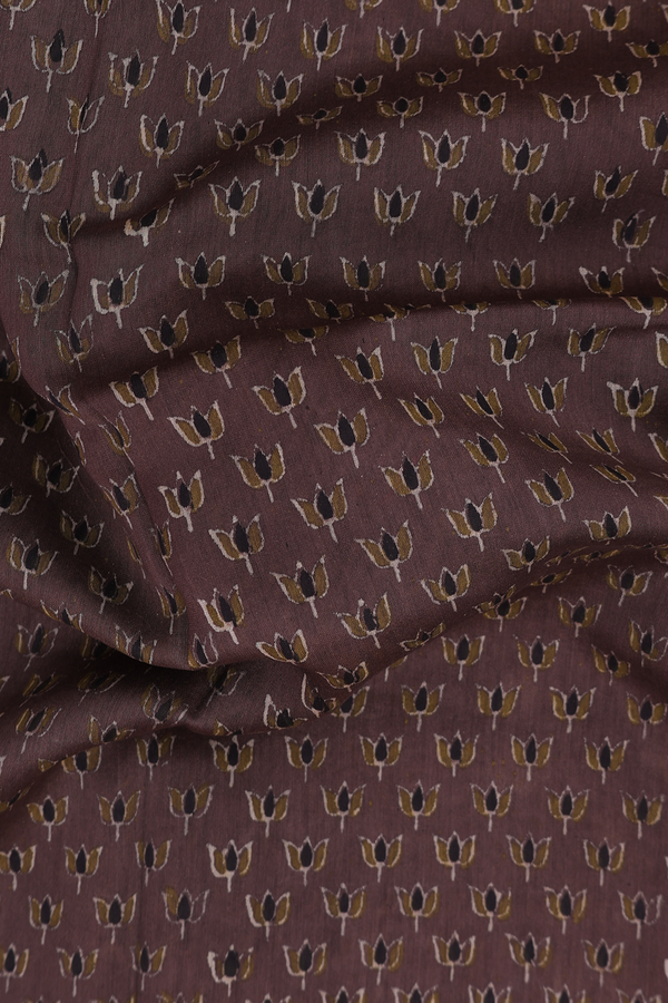 Chanderi Cotton Saree In Cedar Brown With Printed Buttas