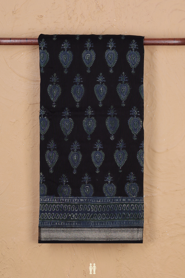 Chanderi Silk Cotton Saree In Black With Printed Design