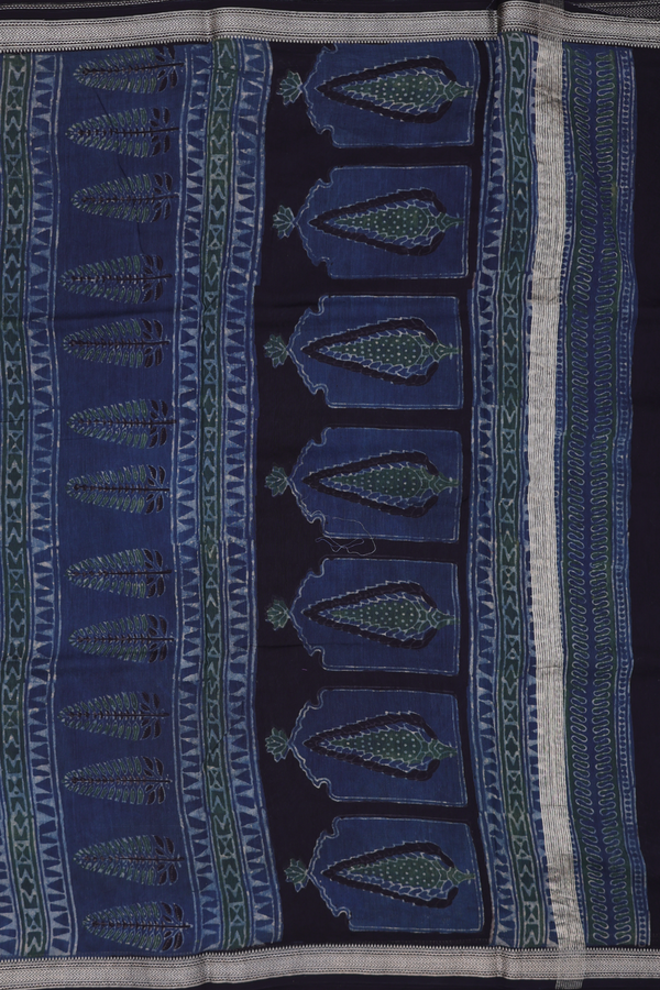 Chanderi Silk Cotton Saree In Black With Printed Design