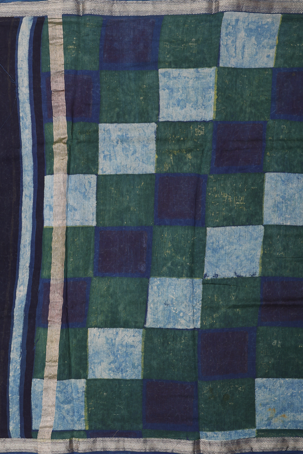 Chanderi Silk Cotton Saree In Green With Leaf Design