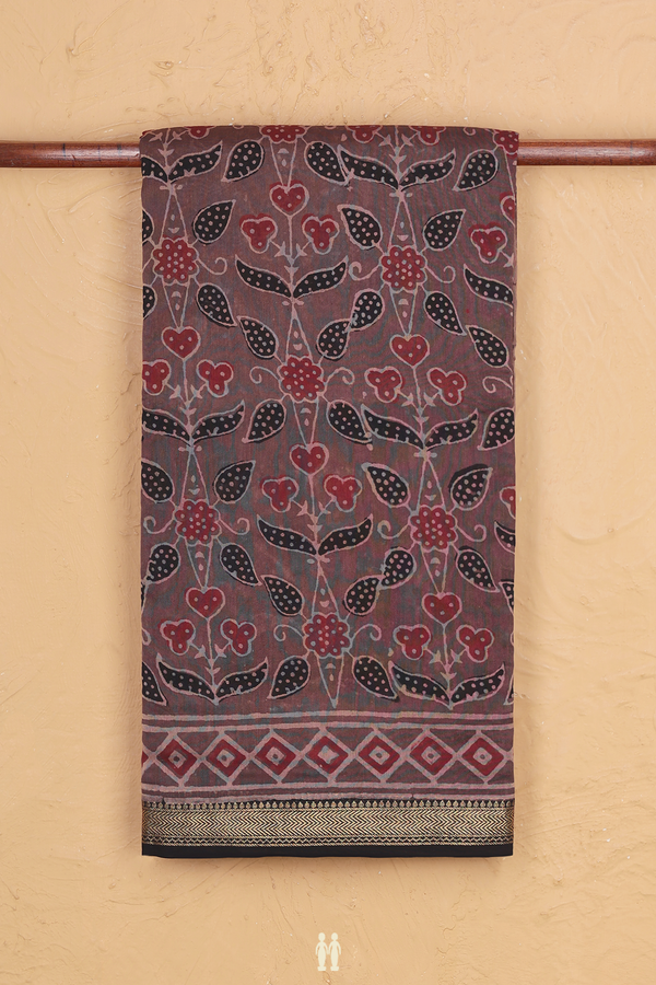 Chanderi Cotton Saree In Cocoa Brown With Printed Design