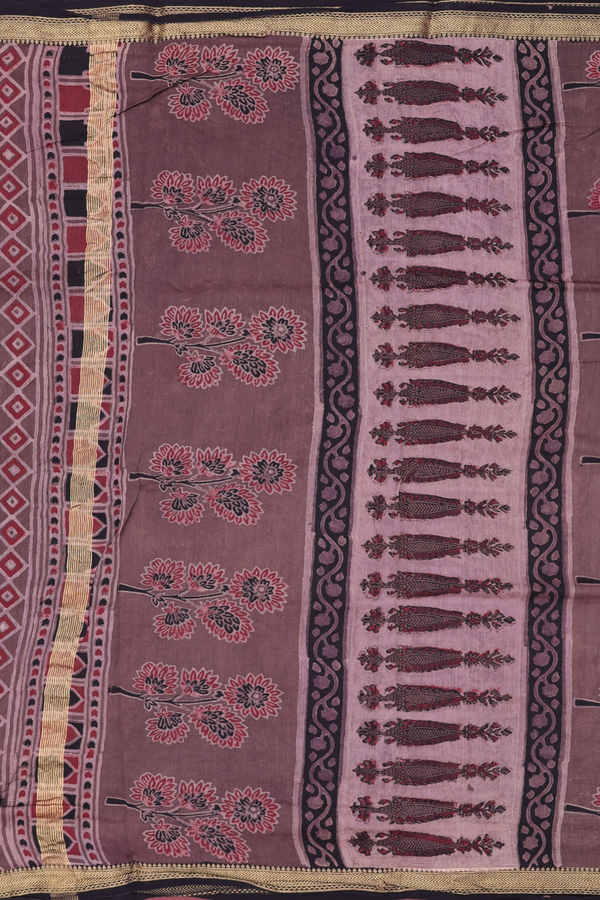 Chanderi Cotton Saree In Cocoa Brown With Printed Design