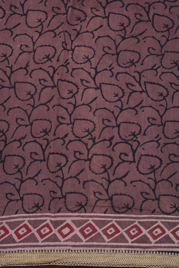 Chanderi Cotton Saree In Cocoa Brown With Printed Design