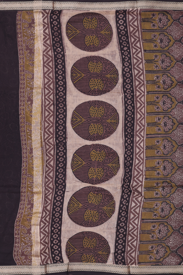Chanderi Cotton Saree In Brown With Printed Design