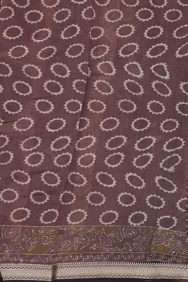 Chanderi Cotton Saree In Brown With Printed Design