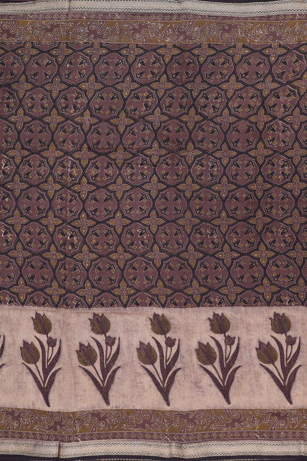 Chanderi Cotton Saree In Brown With Printed Design