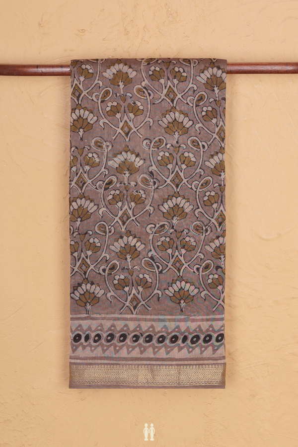 Chanderi Silk Cotton Saree In Brown With Printed Design