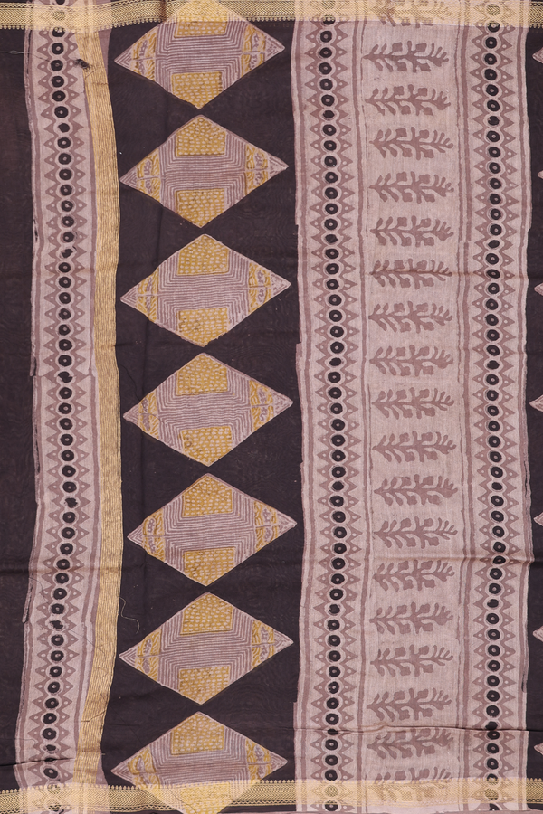 Chanderi Silk Cotton Saree In Brown With Printed Design
