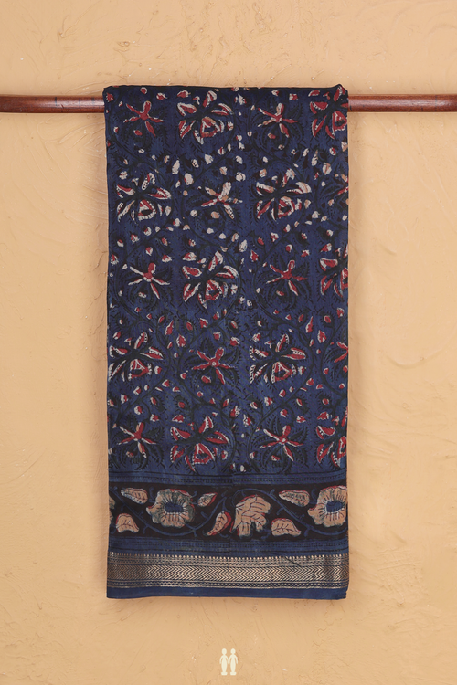 Chanderi Cotton Saree In Blue With Printed Design