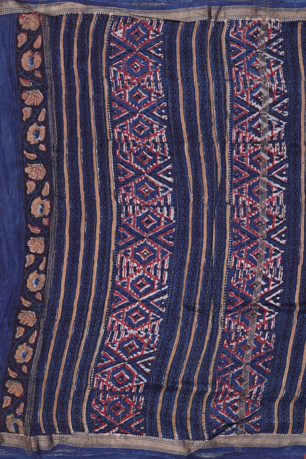 Chanderi Cotton Saree In Blue With Printed Design