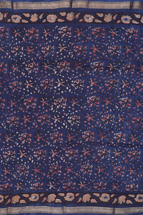 Chanderi Cotton Saree In Blue With Printed Design