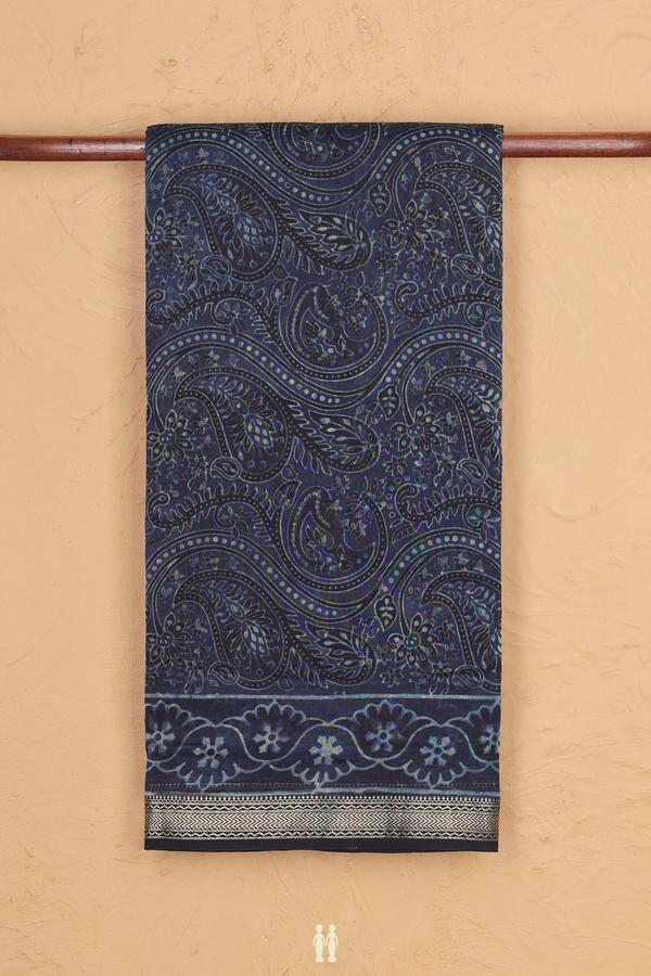 Chanderi Cotton Saree In Blue With Paisley Design