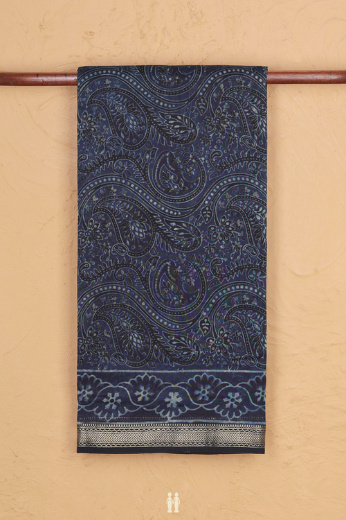Chanderi Cotton Saree In Blue With Paisley Design