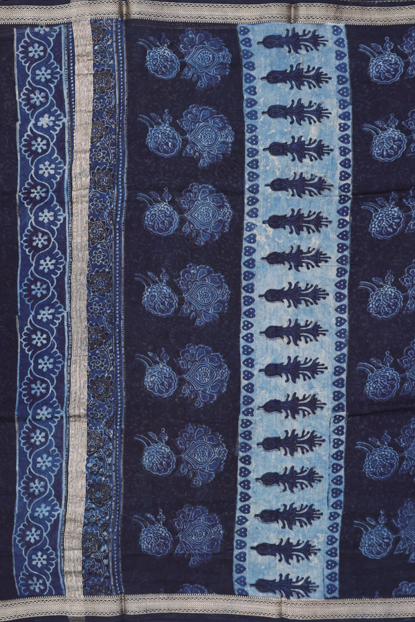 Chanderi Cotton Saree In Blue With Paisley Design