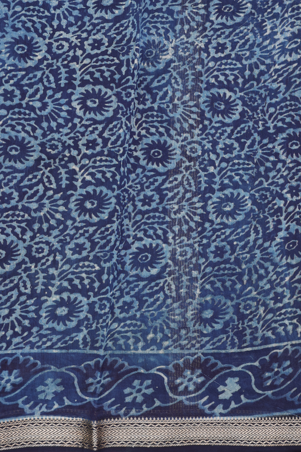 Chanderi Cotton Saree In Blue With Paisley Design