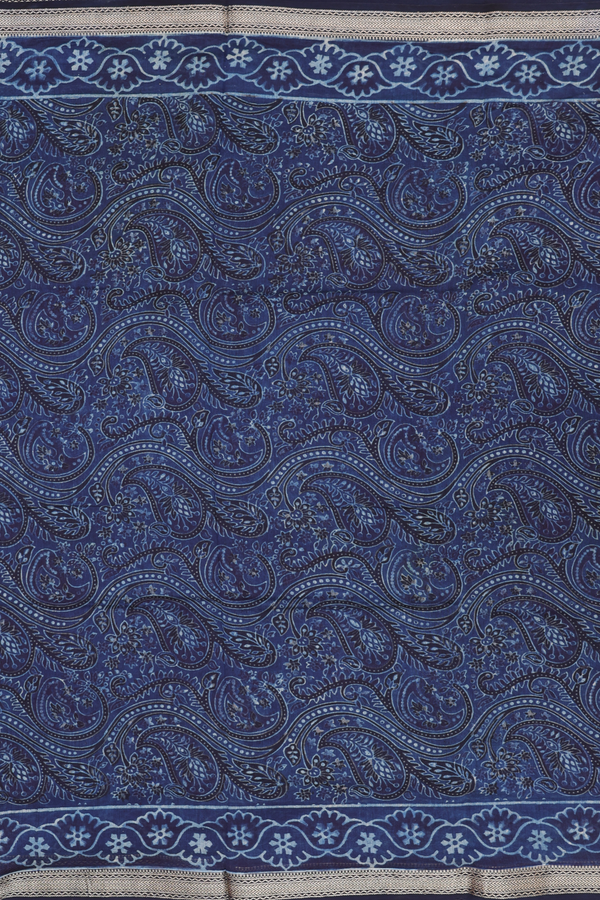 Chanderi Cotton Saree In Blue With Paisley Design