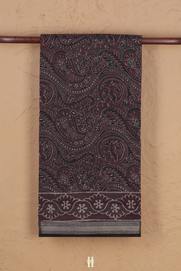 Chanderi Cotton Saree In Brown With Paisley Design