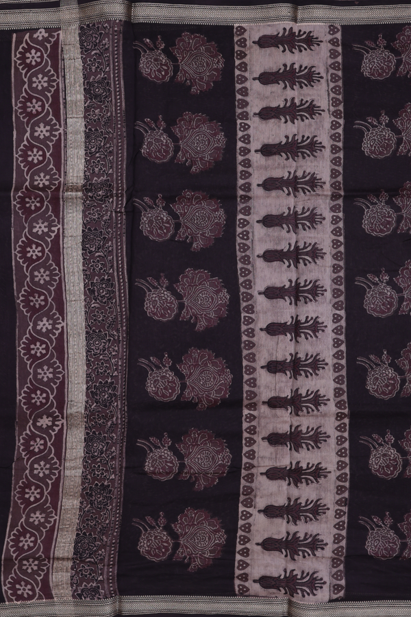 Chanderi Cotton Saree In Brown With Paisley Design