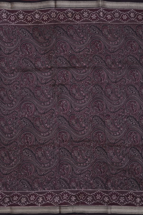 Chanderi Cotton Saree In Brown With Paisley Design